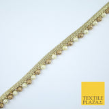 Ivory Cream / Antique Gold Textured Pearl Beaded Trim Border Gota Lace - X209