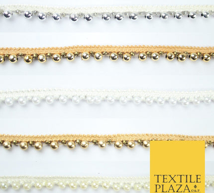 5 COLOURS - Mix Variety Mini Pearl Beaded Slim Ribbon Trim Border Lace 1cm Wide