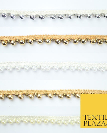 5 COLOURS - Mix Variety Mini Pearl Beaded Slim Ribbon Trim Border Lace 1cm Wide