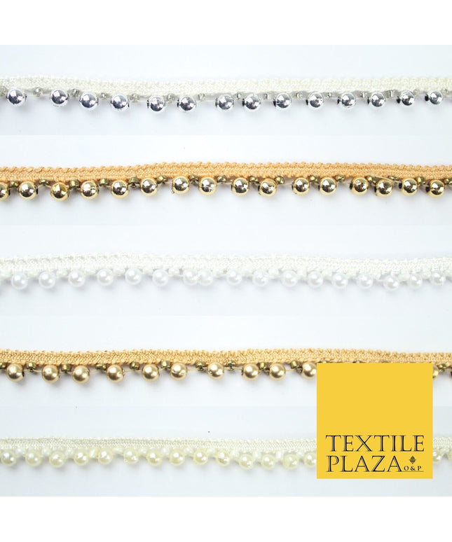 5 COLOURS - Mix Variety Mini Pearl Beaded Slim Ribbon Trim Border Lace 1cm Wide