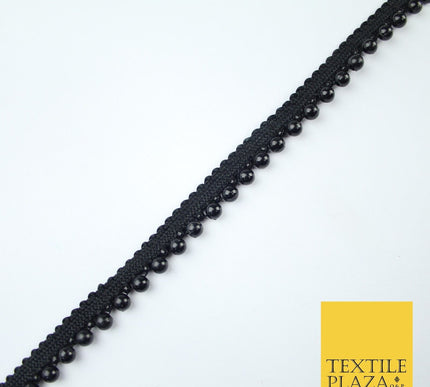 All Black Mini Pearl Beaded Ribbon Trim Border Indian Lace - 1.3cm Wide - X656