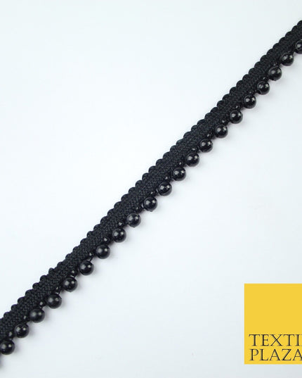 All Black Mini Pearl Beaded Ribbon Trim Border Indian Lace - 1.3cm Wide - X656
