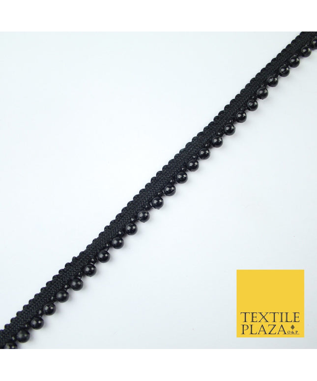 All Black Mini Pearl Beaded Ribbon Trim Border Indian Lace - 1.3cm Wide - X656