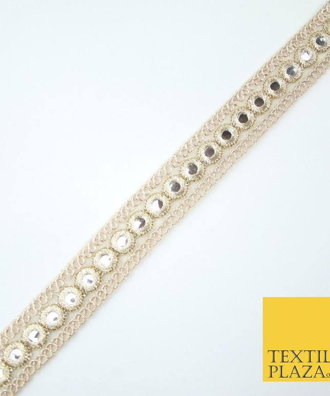 Champagne Gold Mirror Effect Ribbon Trim Border Gota Lace - 2cm Wide - X655