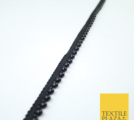 All Black Mini Pearl Beaded Ribbon Trim Border Indian Lace - 1.3cm Wide - X656