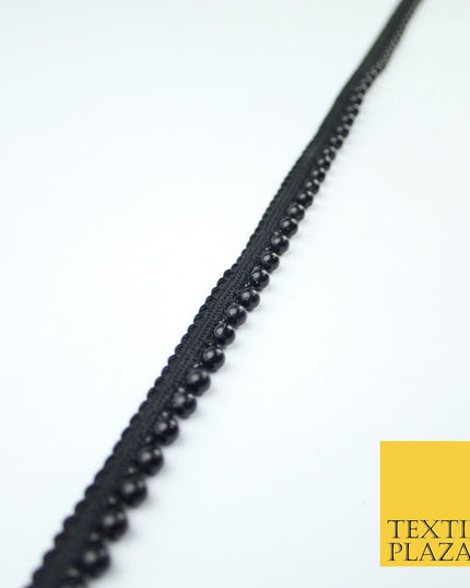 All Black Mini Pearl Beaded Ribbon Trim Border Indian Lace - 1.3cm Wide - X656