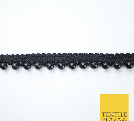 All Black Mini Pearl Beaded Ribbon Trim Border Indian Lace - 1.3cm Wide - X656