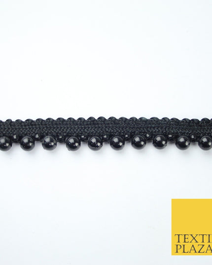 All Black Mini Pearl Beaded Ribbon Trim Border Indian Lace - 1.3cm Wide - X656