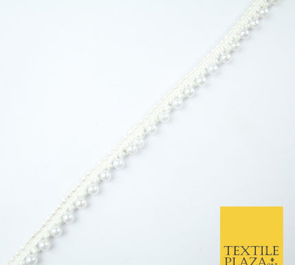 5 COLOURS - Mix Variety Mini Pearl Beaded Slim Ribbon Trim Border Lace 1cm Wide