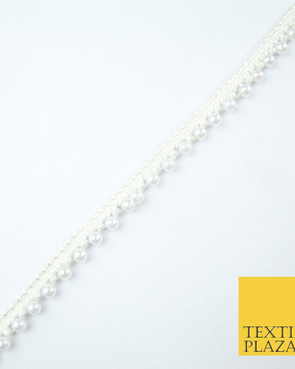 5 COLOURS - Mix Variety Mini Pearl Beaded Slim Ribbon Trim Border Lace 1cm Wide