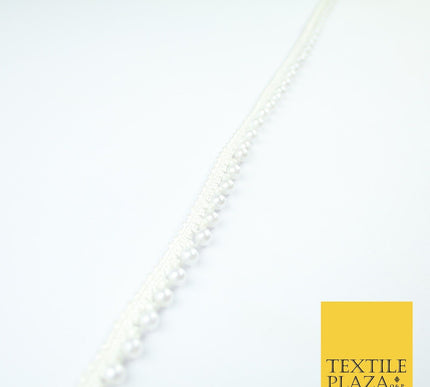 5 COLOURS - Mix Variety Mini Pearl Beaded Slim Ribbon Trim Border Lace 1cm Wide