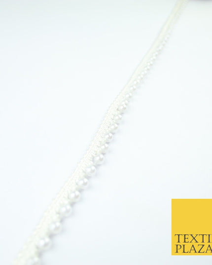 5 COLOURS - Mix Variety Mini Pearl Beaded Slim Ribbon Trim Border Lace 1cm Wide