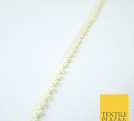 5 COLOURS - Mix Variety Mini Pearl Beaded Slim Ribbon Trim Border Lace 1cm Wide