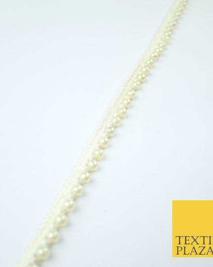 5 COLOURS - Mix Variety Mini Pearl Beaded Slim Ribbon Trim Border Lace 1cm Wide