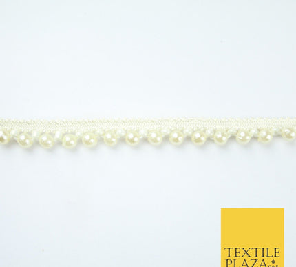 5 COLOURS - Mix Variety Mini Pearl Beaded Slim Ribbon Trim Border Lace 1cm Wide