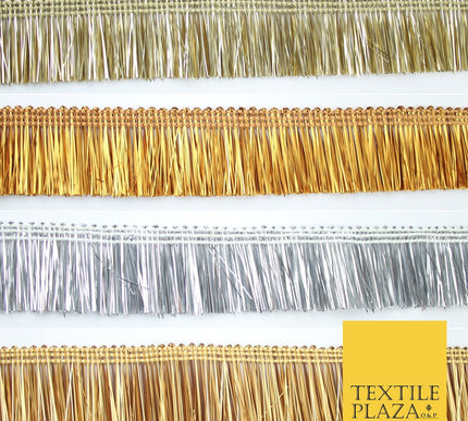 4 COLOURS - Soft Metal Effect Fringe Tassel Ribbon Trim Border Lace - 3cm Wide