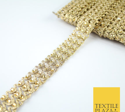 GOLD 3 Row Swag Triple Intense Diamonte Stones Trim Border Lace - 2cm Wide X648