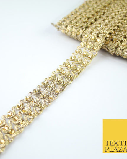 GOLD 3 Row Swag Triple Intense Diamonte Stones Trim Border Lace - 2cm Wide X648