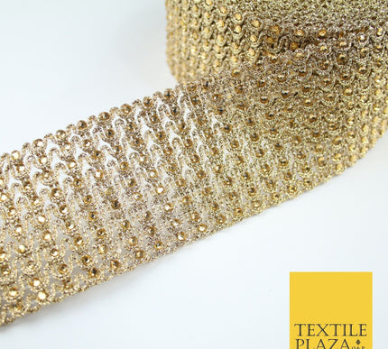 GOLD Large 9 Row Swag Intense Diamonte Stones Trim Border Lace - 6.5cm Wide X650
