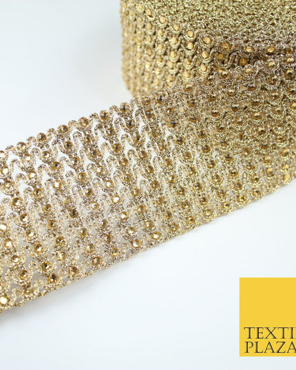 GOLD Large 9 Row Swag Intense Diamonte Stones Trim Border Lace - 6.5cm Wide X650
