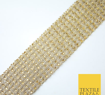 GOLD Large 9 Row Swag Intense Diamonte Stones Trim Border Lace - 6.5cm Wide X650