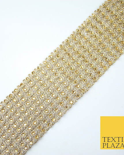 GOLD Large 9 Row Swag Intense Diamonte Stones Trim Border Lace - 6.5cm Wide X650