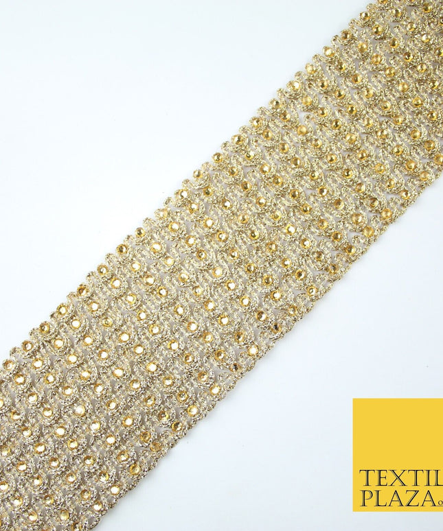 GOLD Large 9 Row Swag Intense Diamonte Stones Trim Border Lace - 6.5cm Wide X650