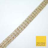 GOLD 3 Row Swag Triple Intense Diamonte Stones Trim Border Lace - 2cm Wide X648