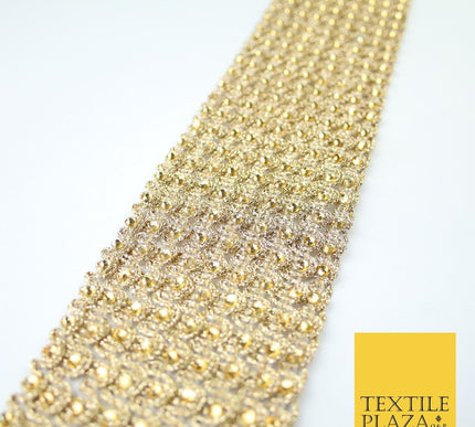 GOLD Large 9 Row Swag Intense Diamonte Stones Trim Border Lace - 6.5cm Wide X650