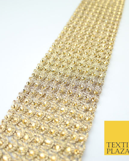 GOLD Large 9 Row Swag Intense Diamonte Stones Trim Border Lace - 6.5cm Wide X650