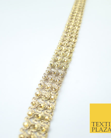 GOLD 3 Row Swag Triple Intense Diamonte Stones Trim Border Lace - 2cm Wide X648