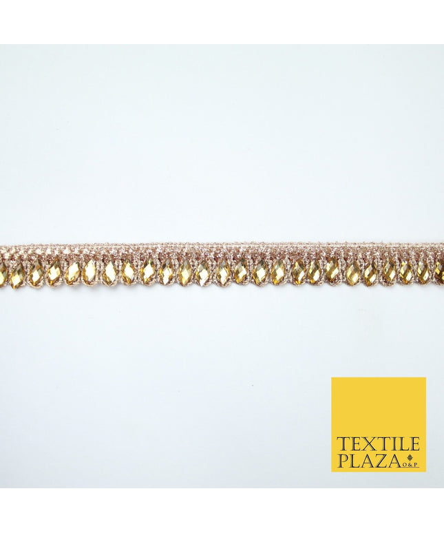 Antique Gold Glitter Zig Zag Infinite Diamonte Stone Trim Border 1.5cm Wide X626