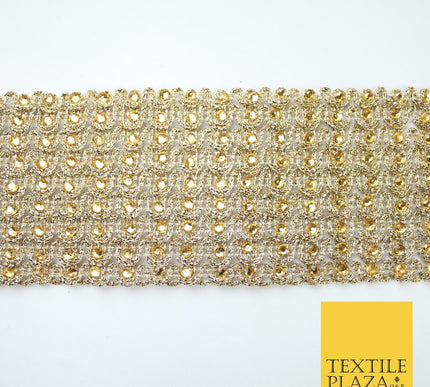 GOLD Large 9 Row Swag Intense Diamonte Stones Trim Border Lace - 6.5cm Wide X650