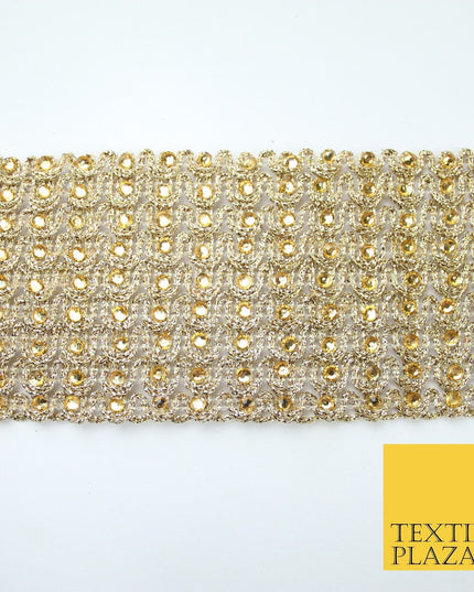 GOLD Large 9 Row Swag Intense Diamonte Stones Trim Border Lace - 6.5cm Wide X650