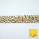 GOLD 3 Row Swag Triple Intense Diamonte Stones Trim Border Lace - 2cm Wide X648