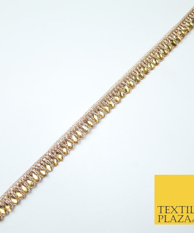 Antique Gold Glitter Zig Zag Infinite Diamonte Stone Trim Border 1.5cm Wide X626