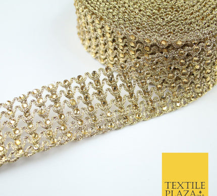 GOLD 6 Row Swag Intense Diamonte Stones Fancy Trim Border Lace - 4cm Wide - X649