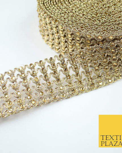 GOLD 6 Row Swag Intense Diamonte Stones Fancy Trim Border Lace - 4cm Wide - X649