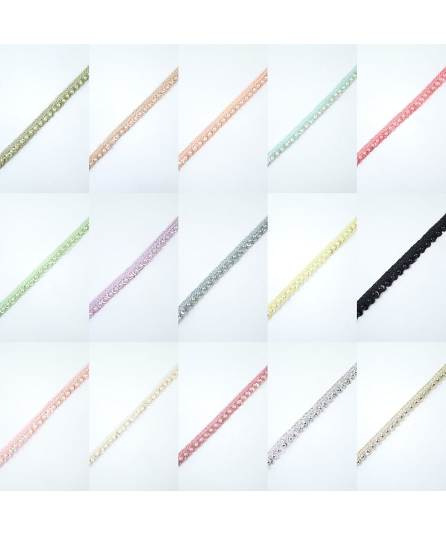 15 COLOURS - Premium Slim Sequin Pearl Beaded Ribbon Trim Border Lace - 1cm Wide