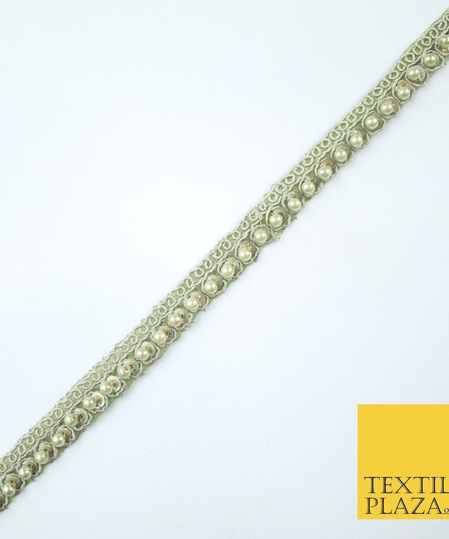 15 COLOURS - Premium Slim Sequin Pearl Beaded Ribbon Trim Border Lace - 1cm Wide