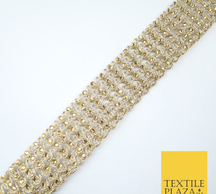 GOLD 6 Row Swag Intense Diamonte Stones Fancy Trim Border Lace - 4cm Wide - X649