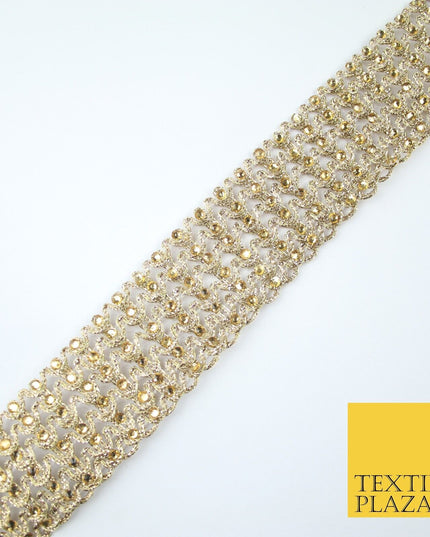 GOLD 6 Row Swag Intense Diamonte Stones Fancy Trim Border Lace - 4cm Wide - X649