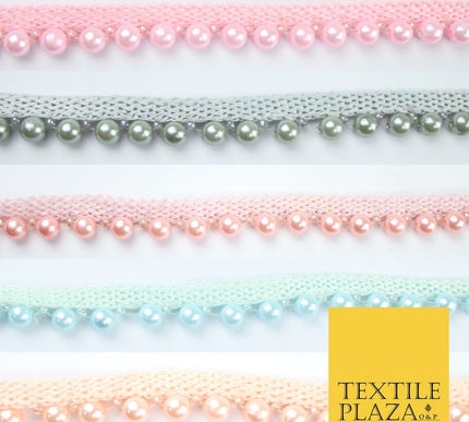 Coloured 7mm Pearl Ball Moti Beaded Ribbon Trim Border Indian Lace - 1.5cm Wide