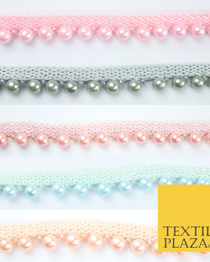 Coloured 7mm Pearl Ball Moti Beaded Ribbon Trim Border Indian Lace - 1.5cm Wide