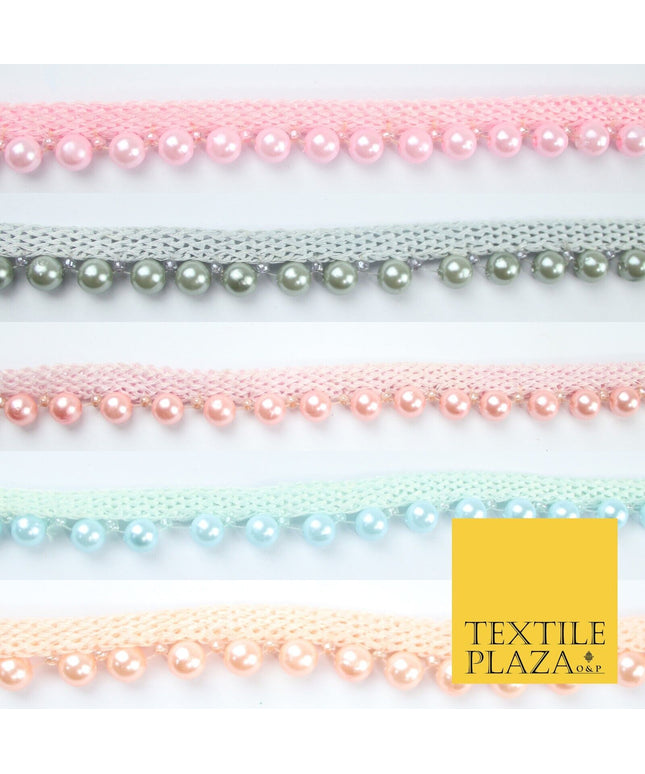 Coloured 7mm Pearl Ball Moti Beaded Ribbon Trim Border Indian Lace - 1.5cm Wide