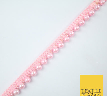 Coloured 7mm Pearl Ball Moti Beaded Ribbon Trim Border Indian Lace - 1.5cm Wide
