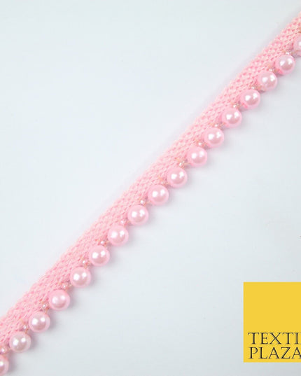 Coloured 7mm Pearl Ball Moti Beaded Ribbon Trim Border Indian Lace - 1.5cm Wide