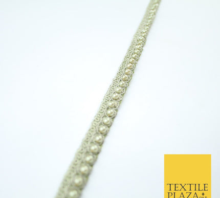 15 COLOURS - Premium Slim Sequin Pearl Beaded Ribbon Trim Border Lace - 1cm Wide