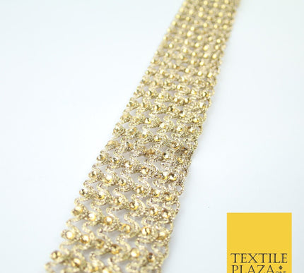 GOLD 6 Row Swag Intense Diamonte Stones Fancy Trim Border Lace - 4cm Wide - X649