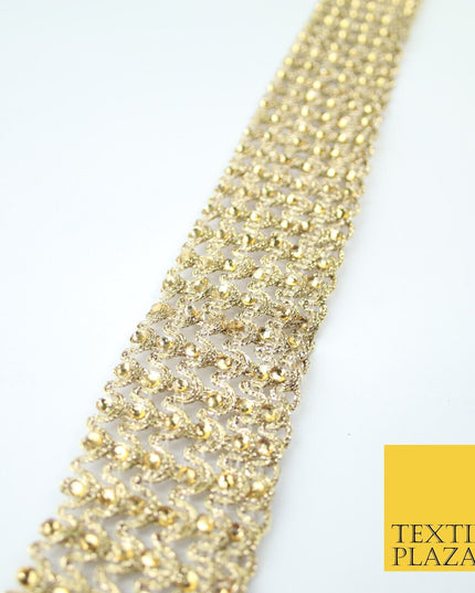 GOLD 6 Row Swag Intense Diamonte Stones Fancy Trim Border Lace - 4cm Wide - X649